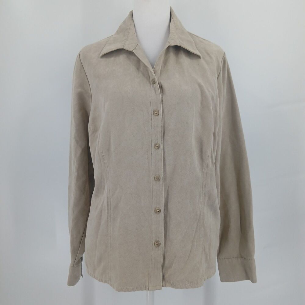 Sonoma Jeans Women's Beige Tan Faux Suede Button Front Jacket Top Size PXL